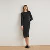 ELLE French Style Solid Color Slim Fit Midi Dress With Long Sleeves Women dresses Dark-Gray L7ALM029