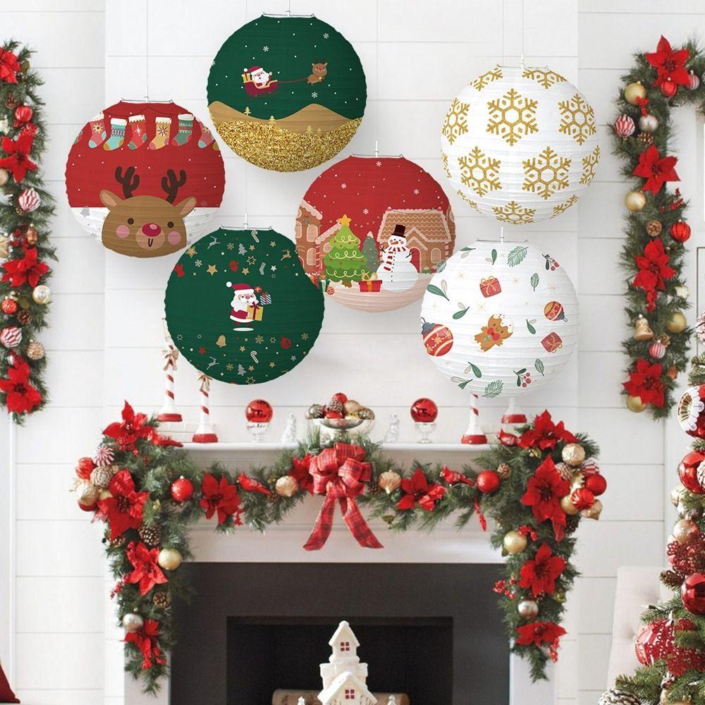Santa Christmas Paper Lanterns Paper Hanging Lantern Cartoon Xmas Paper Ball  Christmas