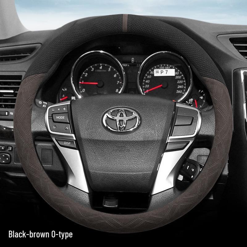 Suede Steering Wheel Cover for Toyota Prado, Camry (6th & 7th Gen), Reiz, Land Cruiser, and Land Cruiser Prado