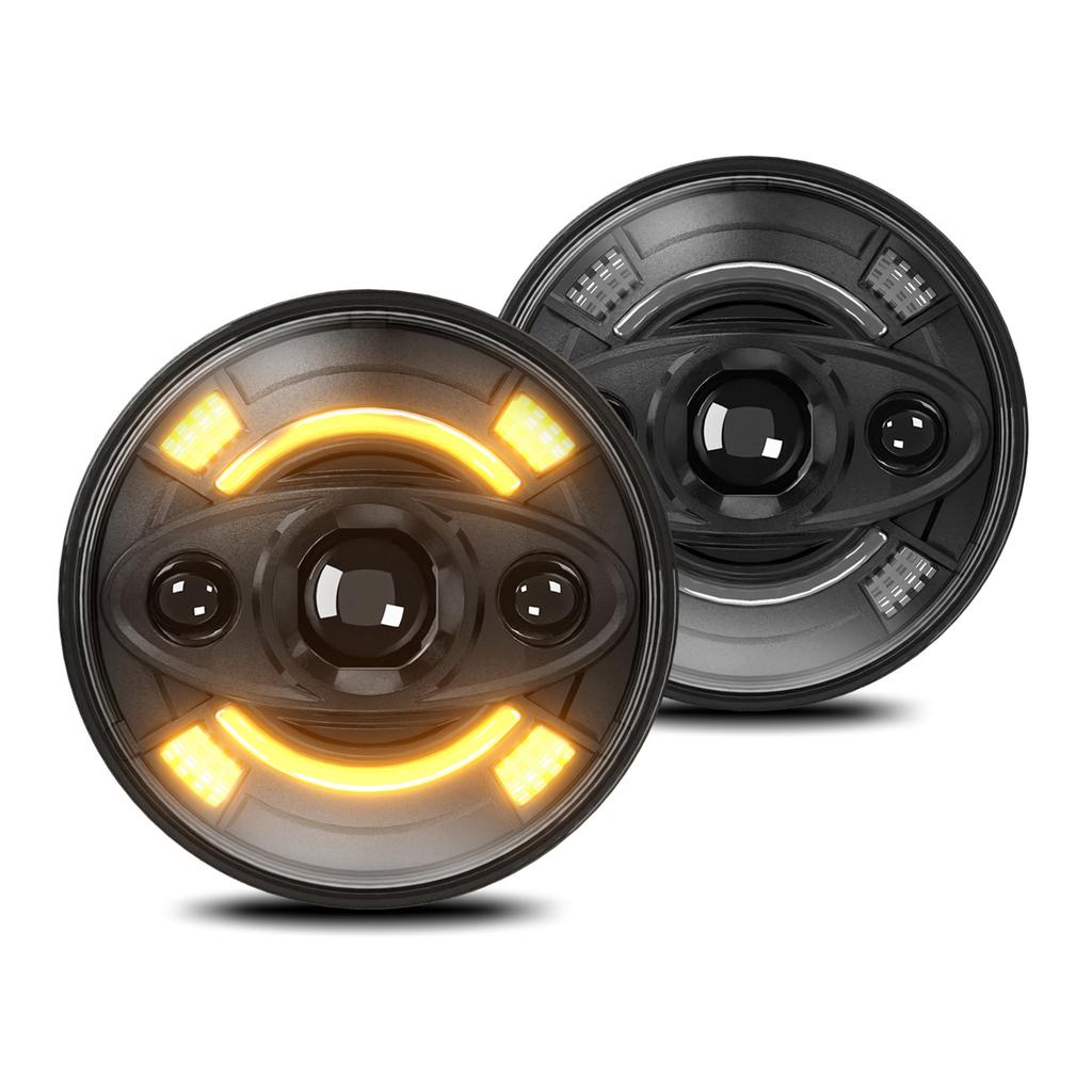 7 Inch Car LED Headlights, Round Lights with White High Low Beam DRL and Amber Turn Signal