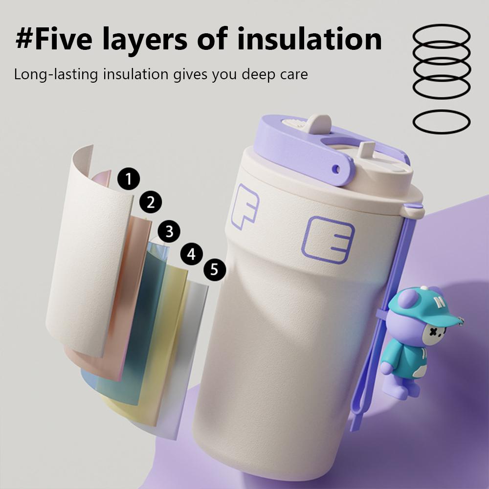 550ml Creative Coffee Cup With Doll Temperature Display Thermal Mug With Straw Stainless Steel Thermos Bottle Coffee Mug Tumbler