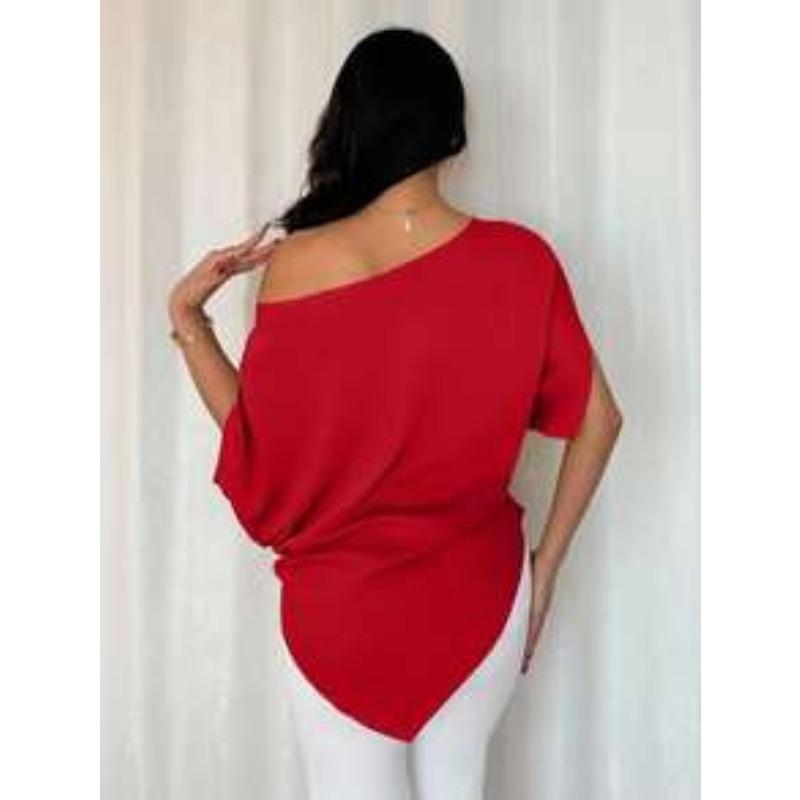 Spring and Summer New Slanted Shoulder Shirt for Women, Light Luxury Design, Loose Slimming Top T-shirt