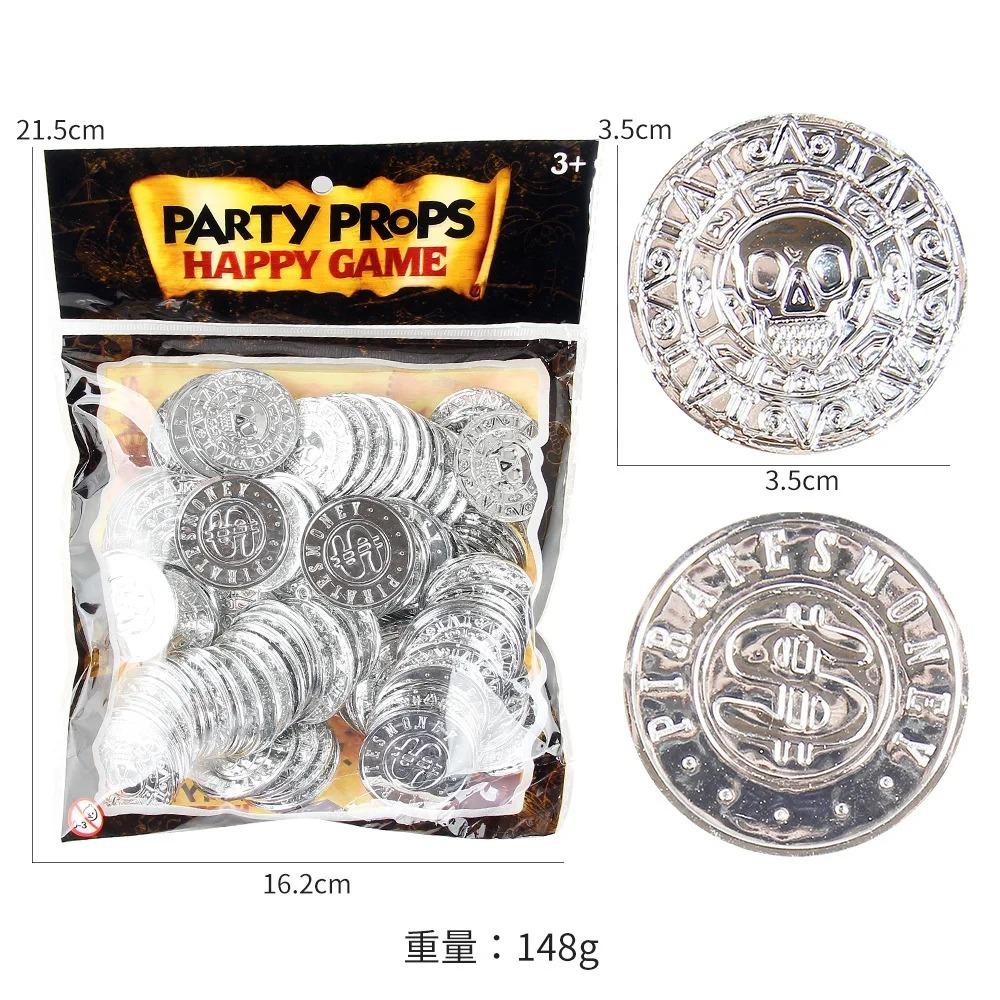 100PCS Retro Pirate Coin Party Supplies Gift Kids Favor Birthday Toys Halloween Decor Fake Treasure Plastic Game Coin
