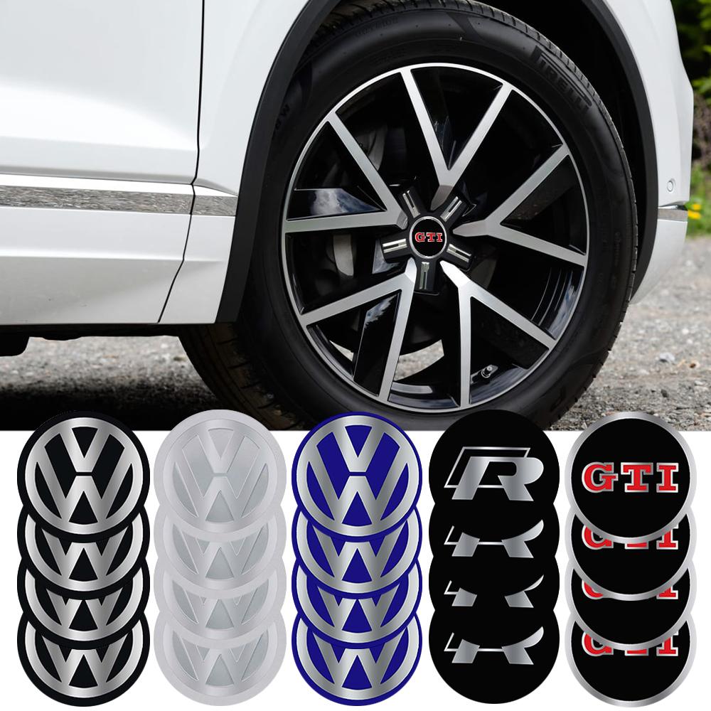 4PCS 56/60/65mm Car Tyre Wheel Center Hub Cap Sticker for Volkswagen VW R Line R32 Touareg Passat Polo 4 Motion MTM Blue Motion