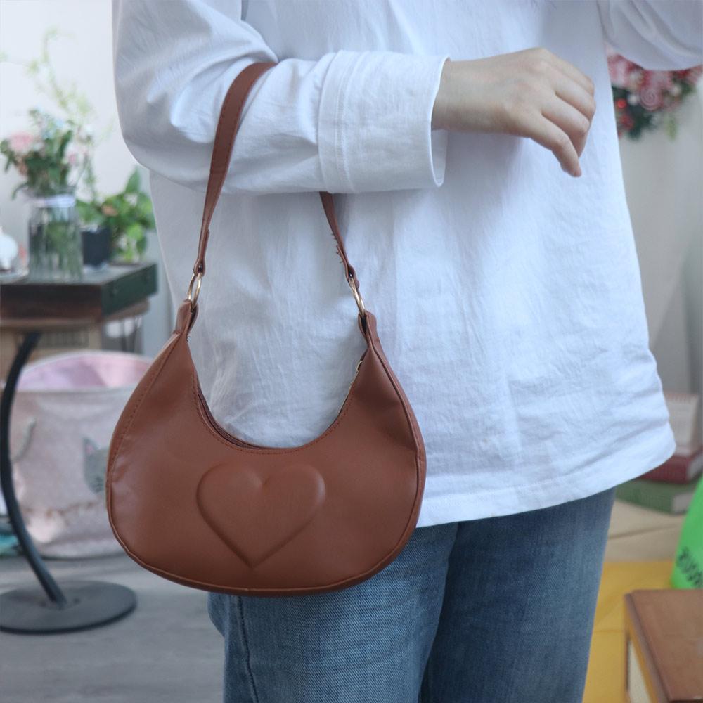 Korean Style PU Leather Shoulder Bag Solid Color Hobo Bag Fashion Crescent Moon Underarm Bag Women
