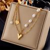 316L Stainless Steel Pearl Heart Butterfly Cross Pendant Necklace For Women Fashion Girls Clavicle Chain Jewelry Gifts