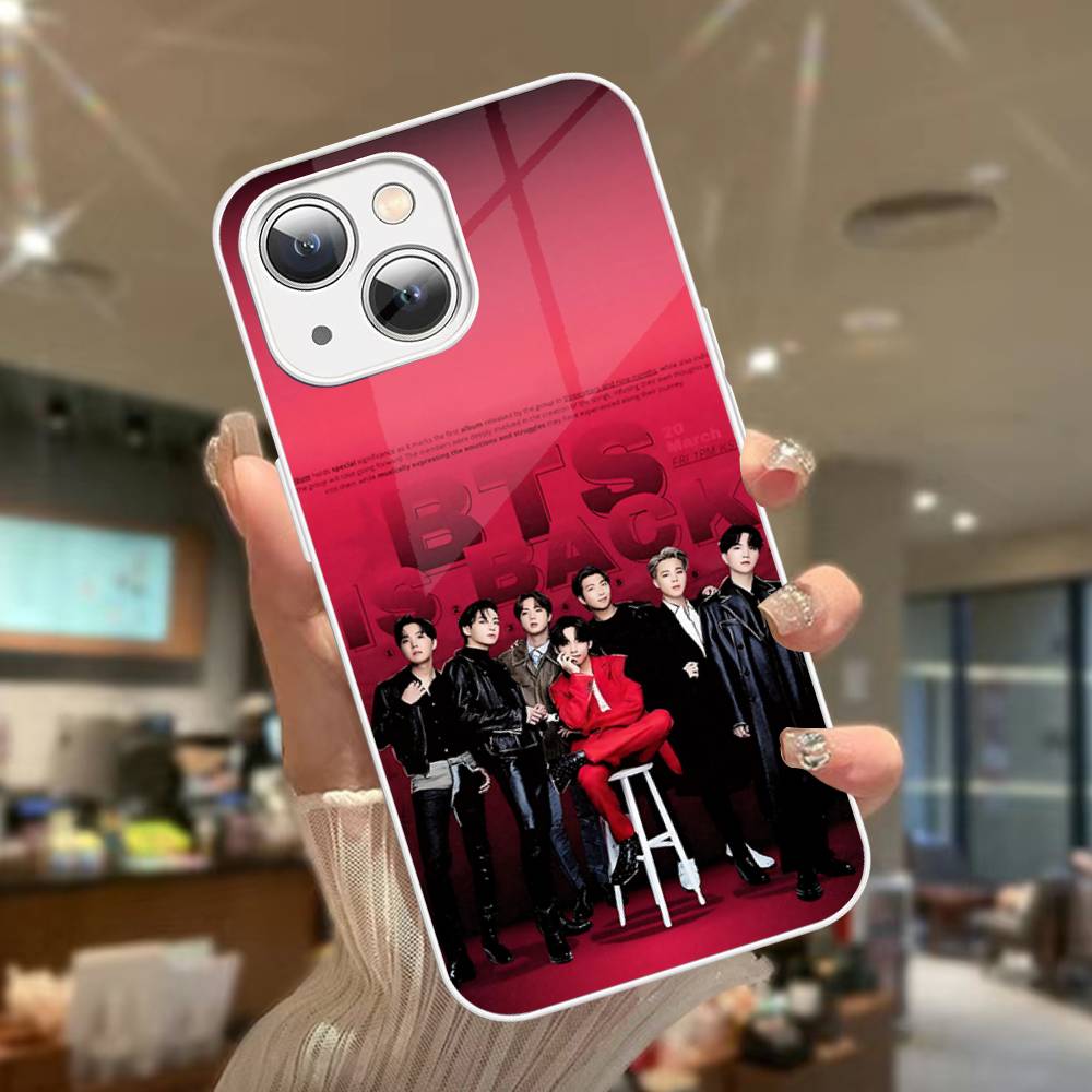 K-Pop Cartoon Boys B-BT21S Tempered Glass For Iphone 14 13 12 11 Pro Mini XS MAX 14Plus X XS XR Cover