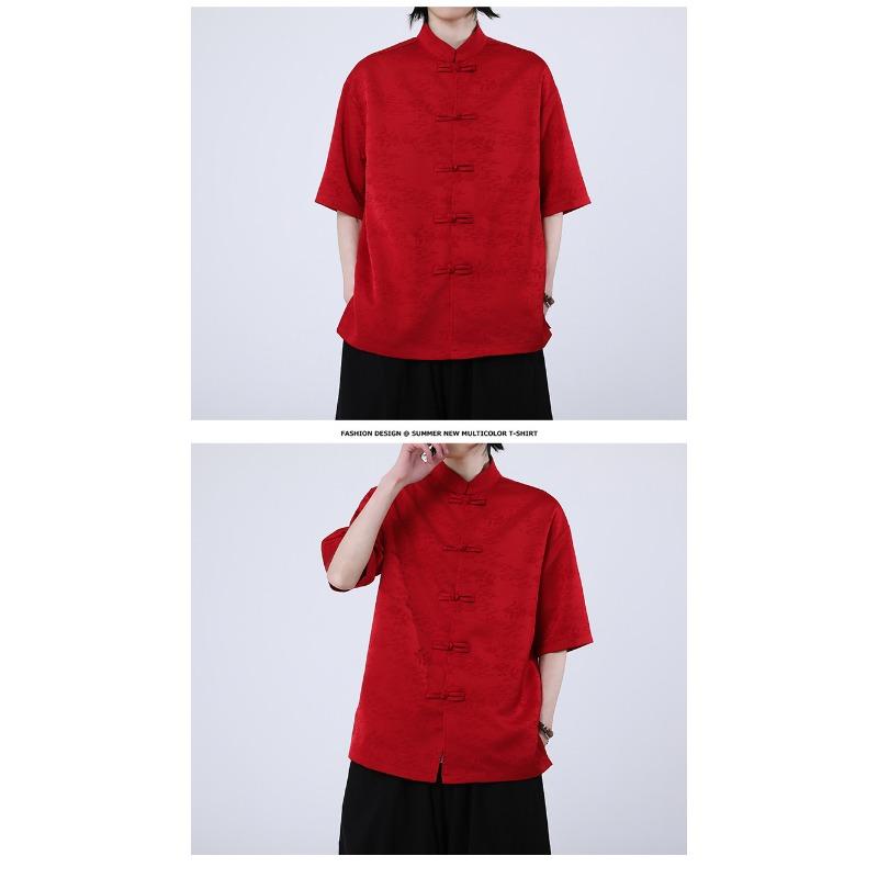 Camisa casual de manga corta fina de talla grande con estampado chino para hombre, estilo chino nuevo
