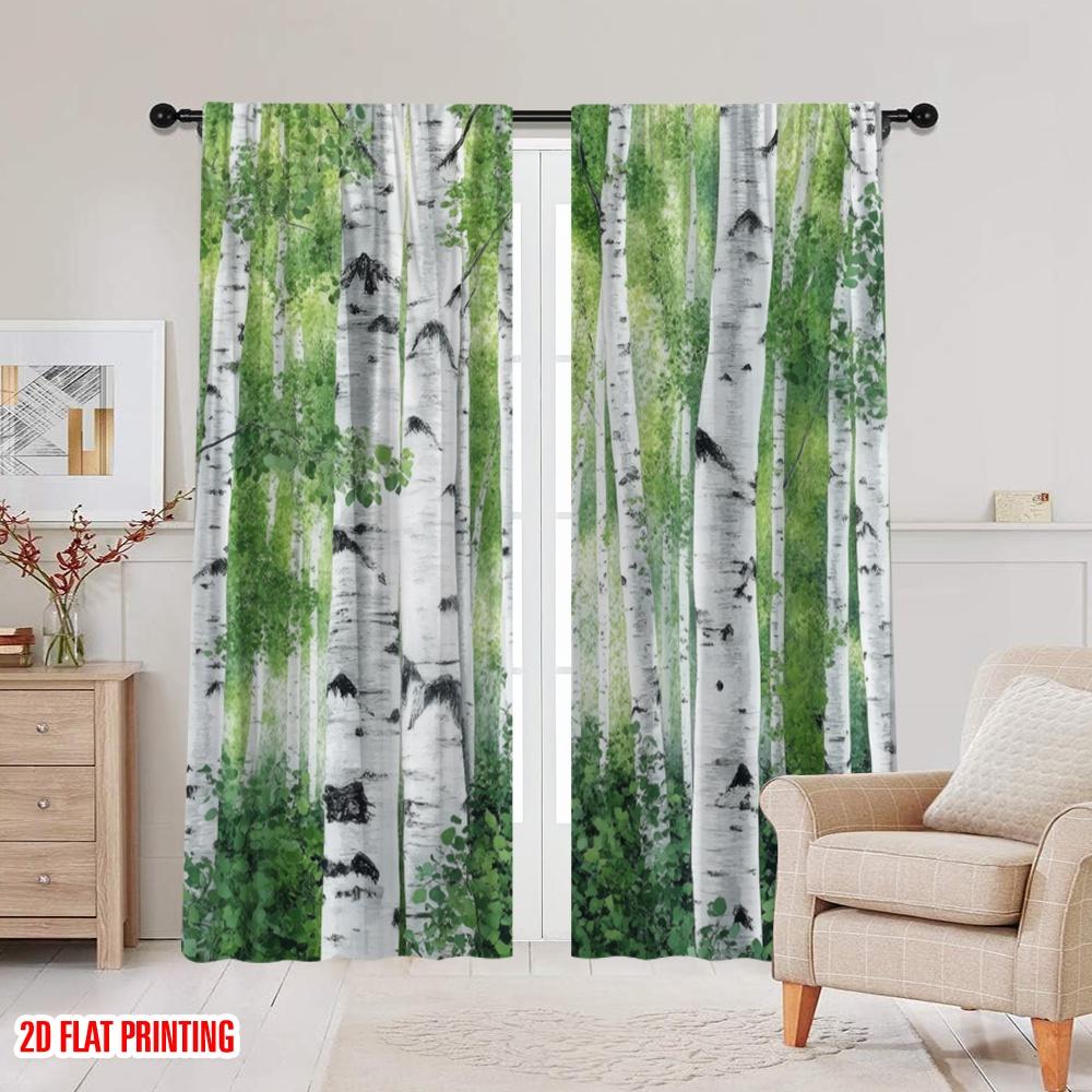 2 Stück, 2D-Flachdruck Minimalistische Vorhänge Birch Haven Vielseitiges Polyester (ohne Stange) Heimdeko Ideal für Schlafzimmer Wohnzimmer