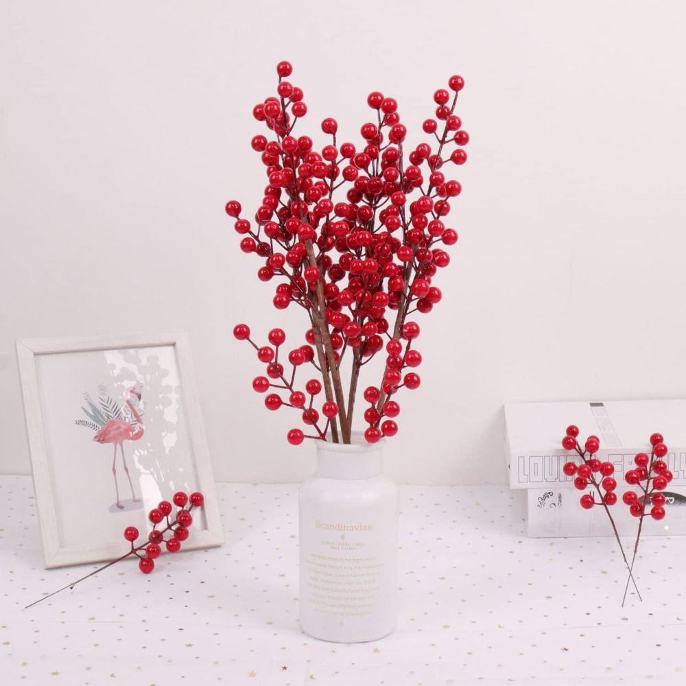 

50Pcs 7 Head Faux Berry Branches Reusable Christmas Ornament Lifelike Fake Flowers Wedding