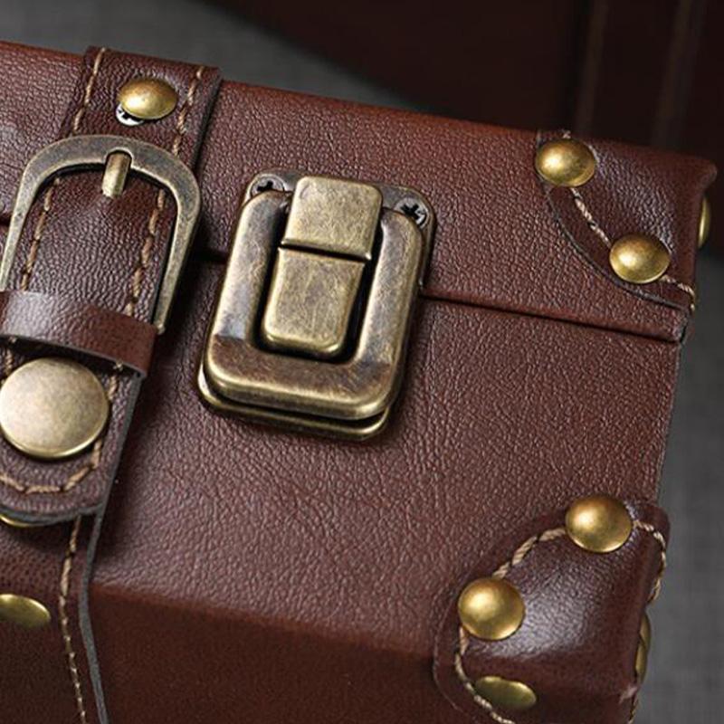 Coffre de Rangement en Bois Marron Vintage Valise Décorative Compacte Boîte Antique Décoration de Fête Solution de Rangement Domestique de Collection