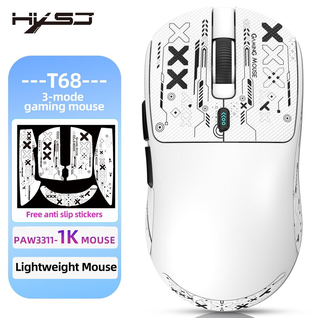 T68 Three-Mode Lightweight Gaming Mouse, 7-Button Programmable, TTC Micro-Switch, 12000 DPI.