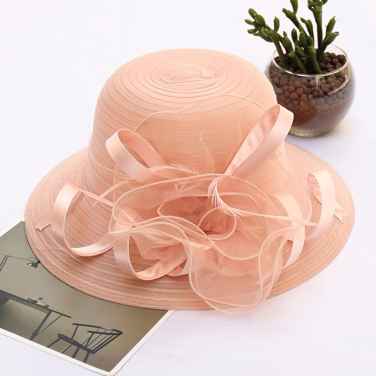 Summer Organza Fashion Hat Women'S Temperament Flower Seaside Sun Protection Sun Hat Foldable Sun Hat