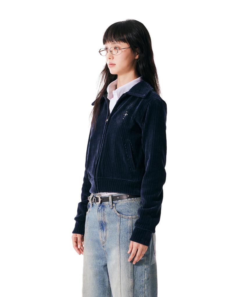 Iugamakaras Velor Collar Zip-Up Jacket (Navy)