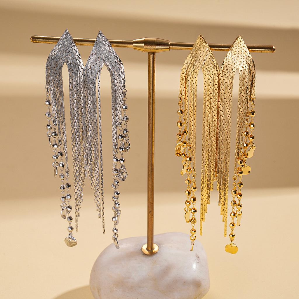 18k Real Gold Electroplated Sequined Chain Fringed Silver Needle Earrings Niche Earrings