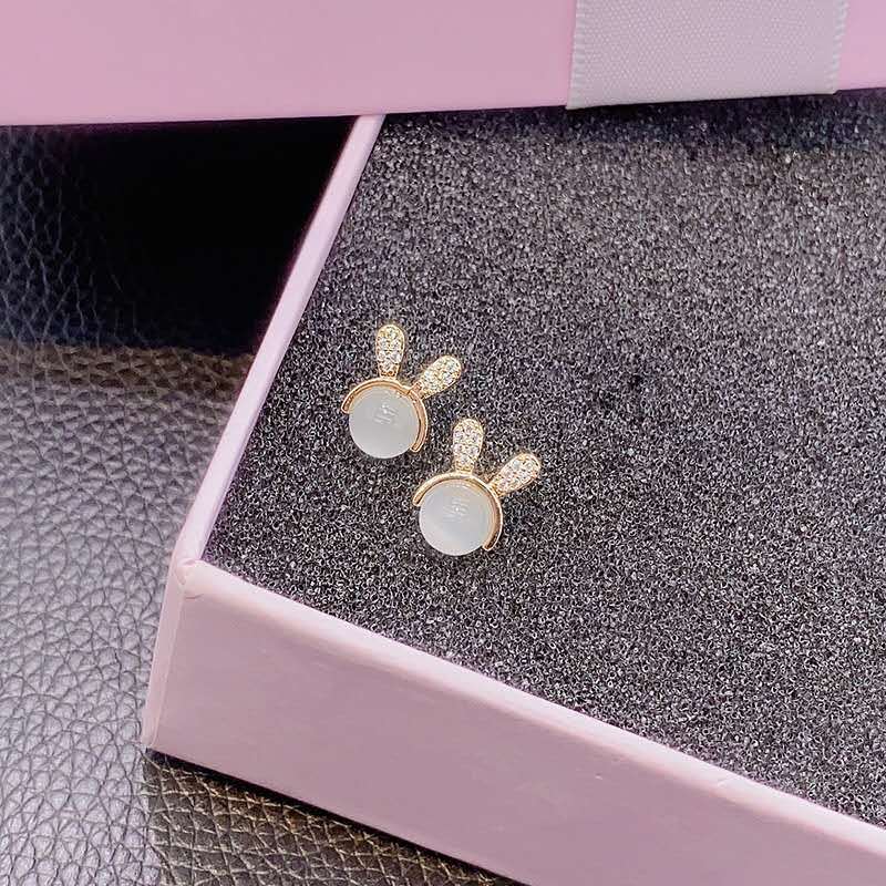 Women Earring Opal Bunny Pure Silver Needle Micro-inlay