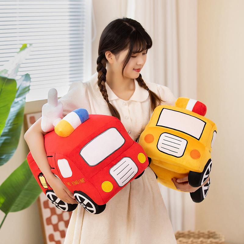 Cartoon Excavator Plush Toy Simulation Construction Fire Police Car Soft Stuffed Animal Kids Birthday Gift