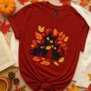 Fall Leaves Tee: Cozy Autumn Cat Shirt - Lightweight Cotton, Casual Wear, Spooky Season Gift