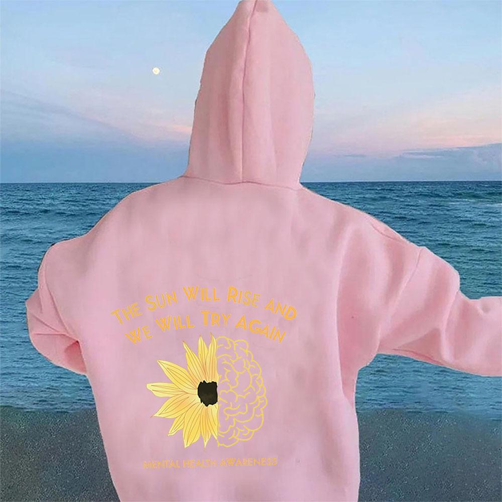 2025 Spring & Autumn Floral Print Drop Shoulder Hoodie