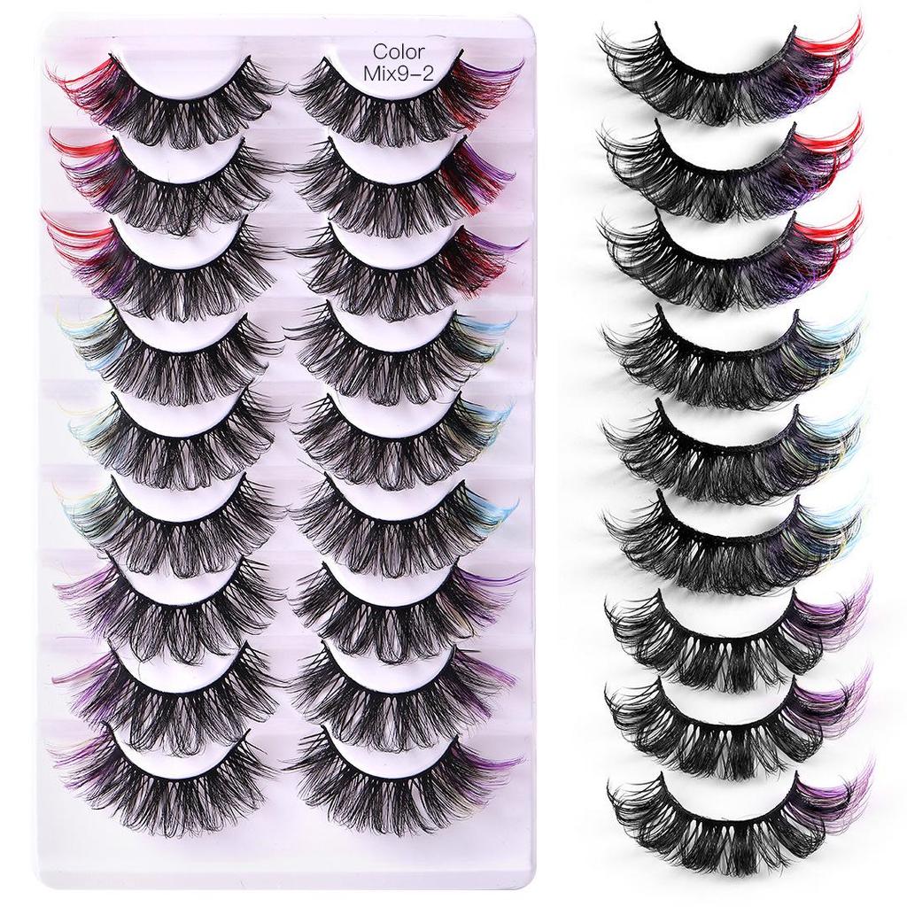 Pack of 7 Pairs: Cross-border Dense & Natural Curly Eyelashes with Colored Ends