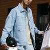 Li Ning China Li Ning Denim Jackets Unisex Light Blue Lapel Moderate Straight Fit AJDS841-2