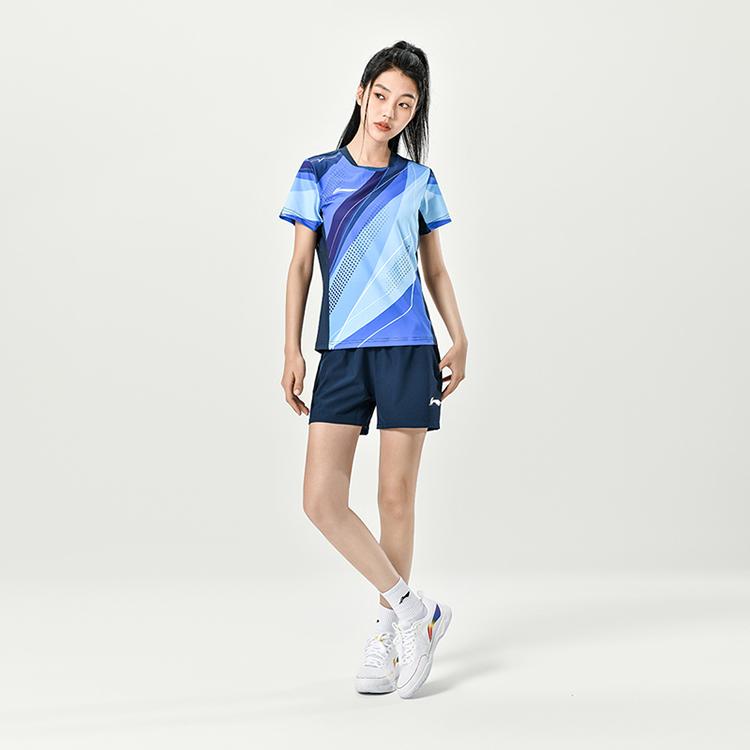 Li-Ning Nem Emici Hızlı Kuruyan Yarışma Kısa Kollu Tişört Kadın Üstler Parlak Mavi AAYT028-2