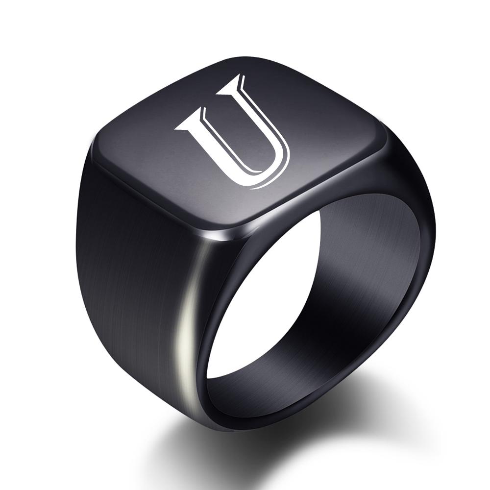 2025 Minimalist 26-Letter Smooth Titanium Steel Ring, Stainless Steel, 18MM Wide, Unisex