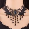 Party Black Beaded Flowers Sexy Lace Neck Choker Necklace Tassel Chain Women Halloween Jewelry