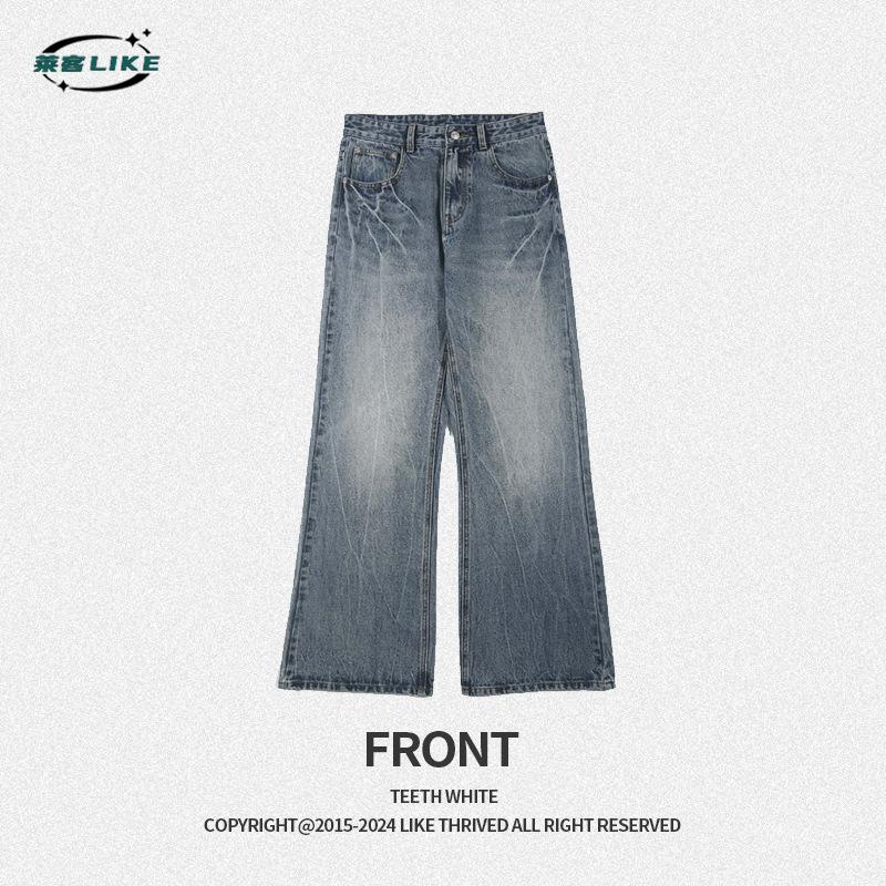 

Мужская одежда Four Seasons | High Street Vibe с узором Lightning Burst в стиле ретро, синие брюки, весна и осень, новый стиль, тонкие джинсы Micro Pull Show XXXL