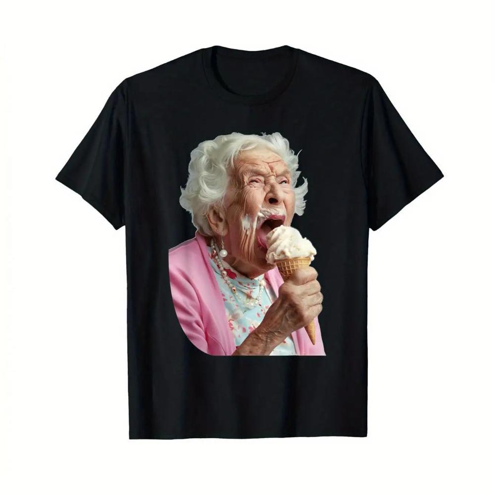 

2026New Fun Grandma Licking Ice Cream T-shirt Classic Version Soft and Comfortable High-quality Fabric L