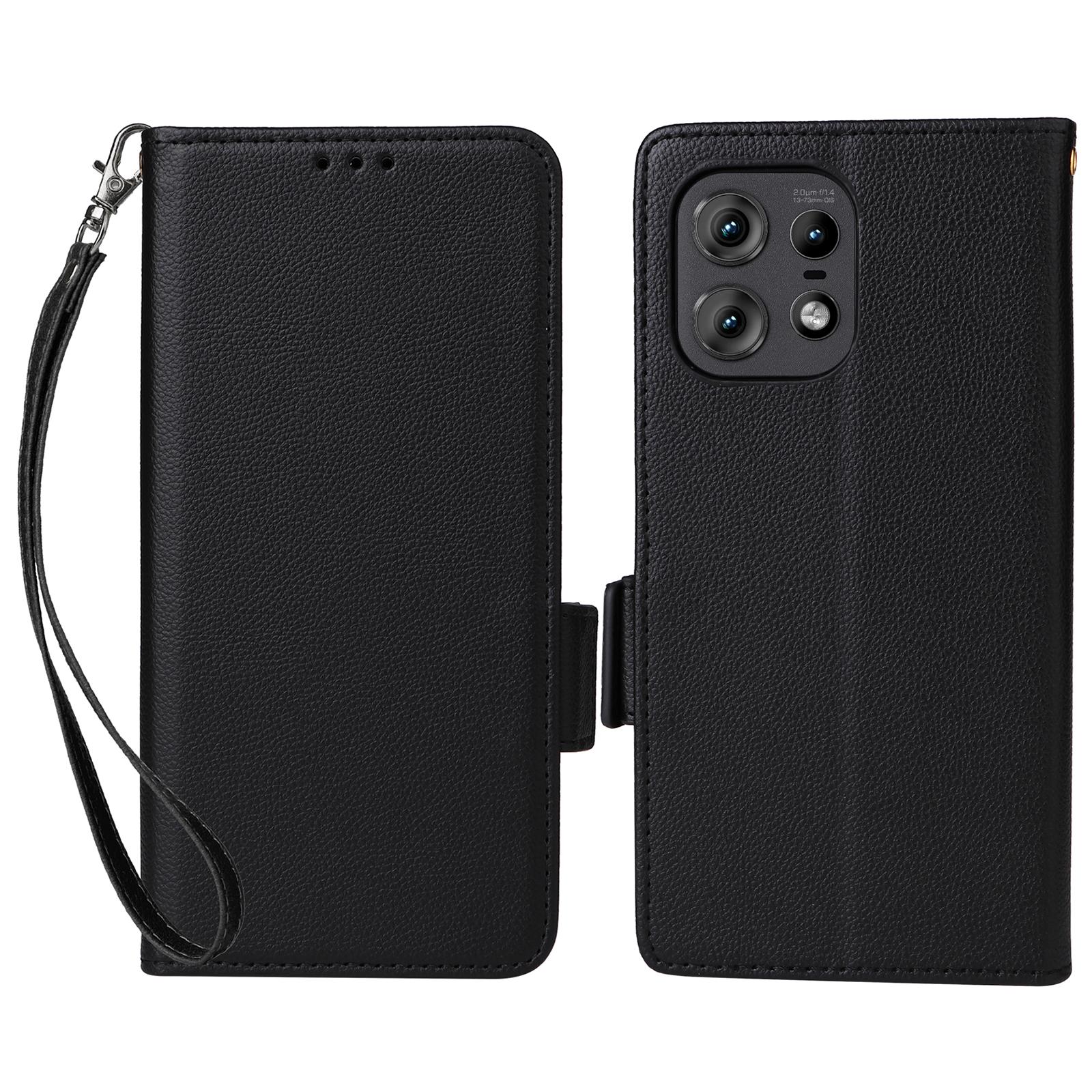 

Чехол для Motorola Edge 50s Pro 5G/Edge 50 Pro 5G/Edge 50 5G с ремешком на запястье, кошелек-чехол для телефона из ПУ кожи с текстурой личи Black