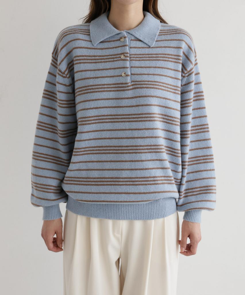 Ppaeppae Collared Loose Fit Striped Knit T-Shirt 3 Colors