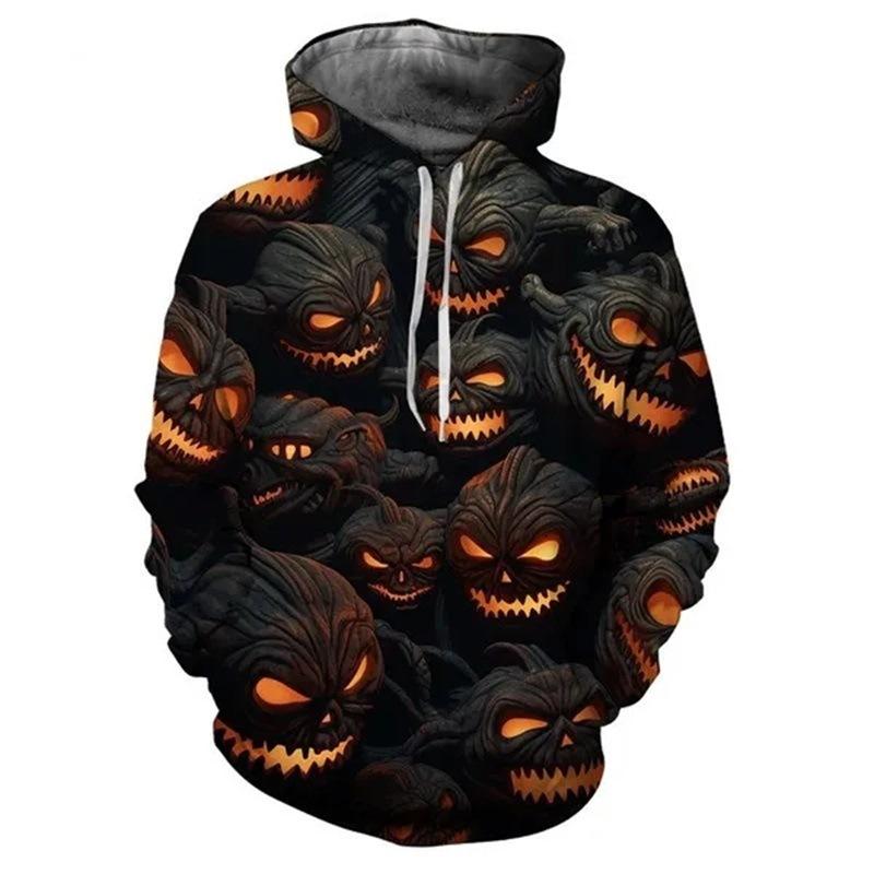 Autumn Lantern Pumpkin Pattern 3D Printed Hoodies Fashionable Casual Sports Long Sleeved Men's Hooded Sweatshirts