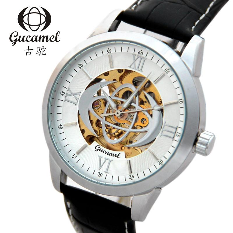 GUCAMEL Herren-Mechanische Uhr, Römische Ziffern, Perforierte Mechanische Uhr, Herren-Mechanische Uhr
