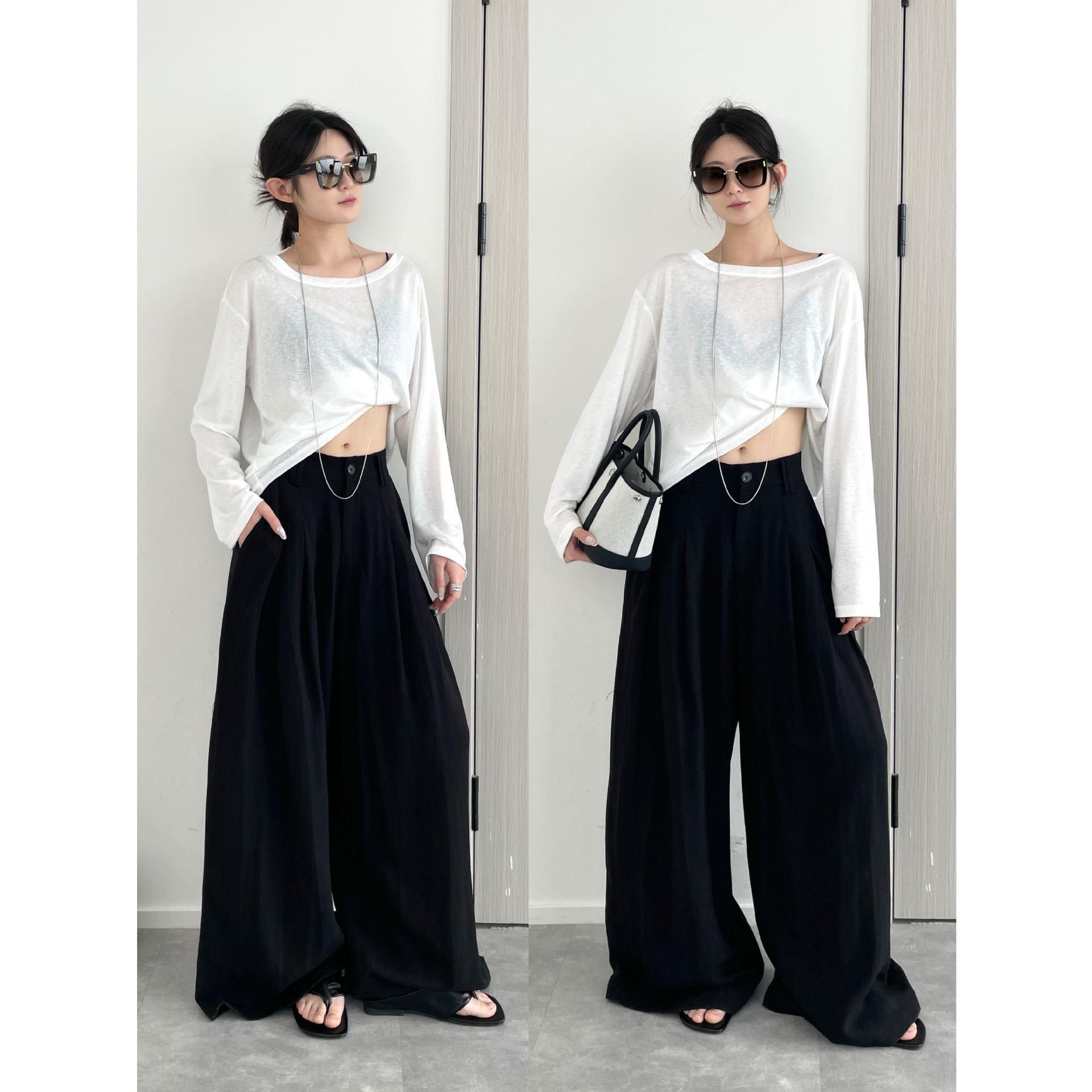 

Southern Fish Women s Drapey Wide-Leg Pants - 70% Silk, 30% Linen, Elegant and Comfortable for Spring Small чёрный