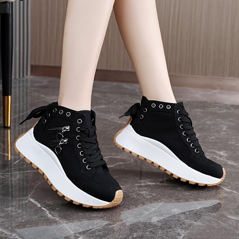 Women's High-Top Sneakers with Thick Platform Sole for Height Increase Breathable ComfortVersatile Casual Outdoor Shoes for Spring