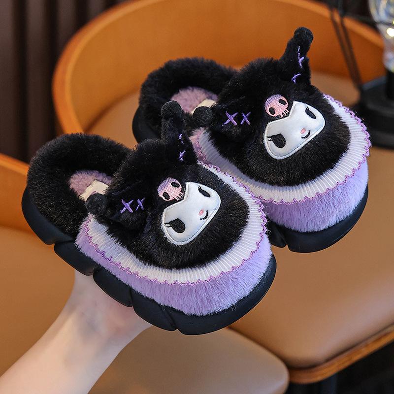 

Children s cotton slippers for girls, winter cartoon cute Kuromi non-slip indoor parent-child baby slippers for girls 28-29Inner Length17.5cm фиолетовый