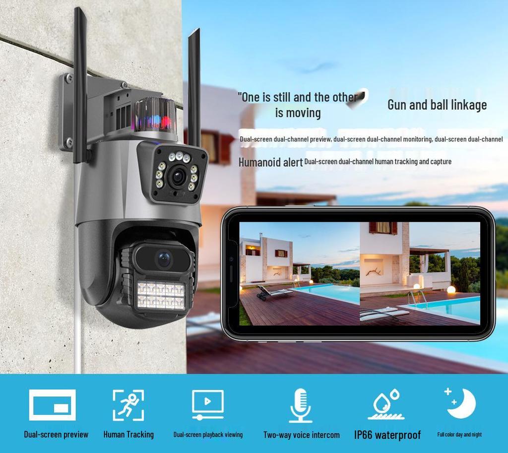 P11 Dual Lens 4G WiFi PTZ Outdoor Surveillance Camera with Dual Antennas and Dual Screens