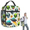 Green Alien And UFO Pattern Insulated Lunch Bag for Women Children Leakproof Food Boxes Thermal Lunch Box Tote