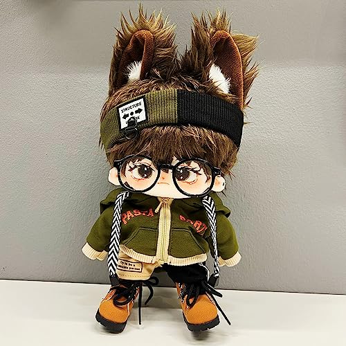 niannyyhouse 15cm Plush Clothes Loose Color Blocking Set Includes Hairband, Hoodie, Color Block Shorts, Glasses, Shoes, Cotton Doll, Dress-Up Accessor