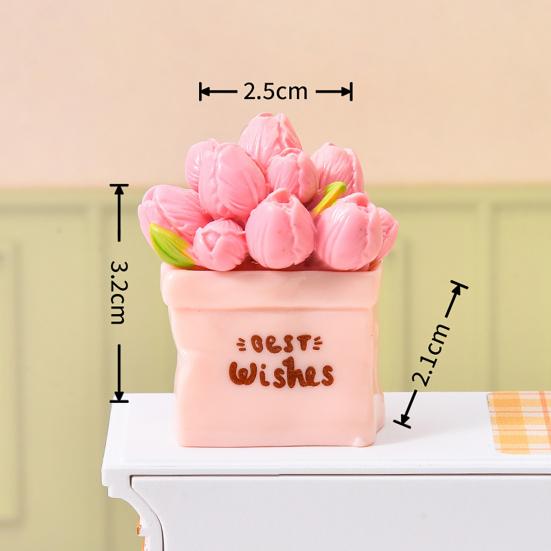 Miniature Potted Flower Mini Resin Artificial Bonsai Dollhouse Accessory Tiny Fairy Garden Ornaments for DIY Crafts