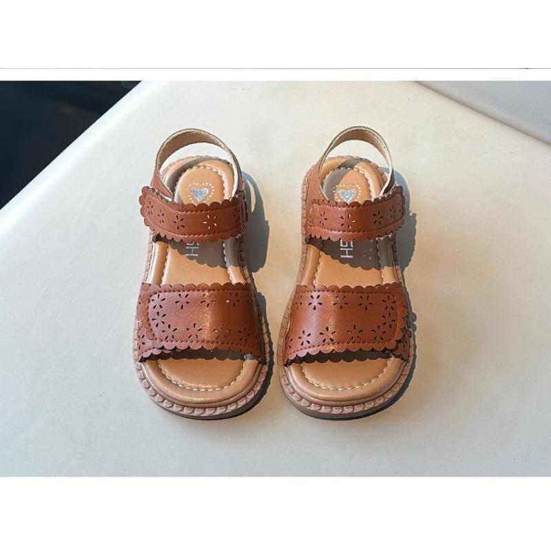Korean Style Hollow Floral Princess Sandals, Summer Open Toe Leather Shoes for Baby Girls