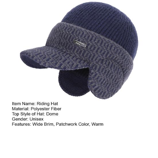 Riding Hat Soft Plush Inner Wide Brim Ear-Protecting Knitting Baseball