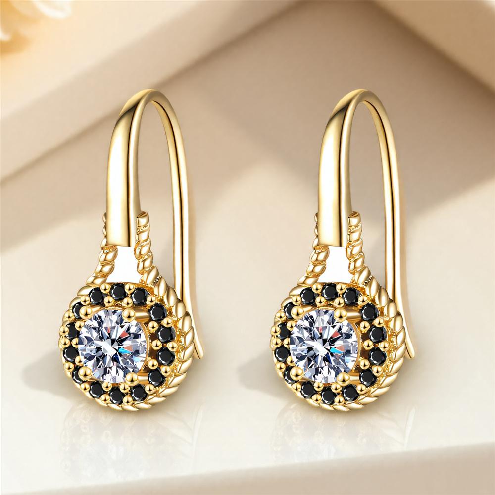 Charm Female Black White Round Zircon Stone Drop Earrings Cute Trendy Bridal Silver Color Wedding Jewelry For Women