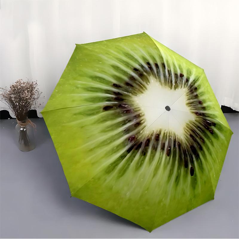 1pc Kiwi Fruit Automatic Open 8-Rib Windproof Umbrella, Travel & Commuting, Suitable for All Seasons, Lightweight Portable,011
