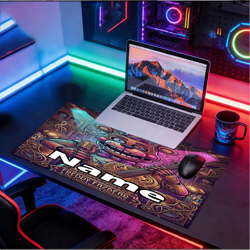Personalizovaná podložka pod myš s motivem Five Nights at Freddy's a vlastním jménem, Podložka na stůl pro notebook PC, Dekorativní podložka na stůl pro domácnost, Podložka pod klávesnici, Dárek