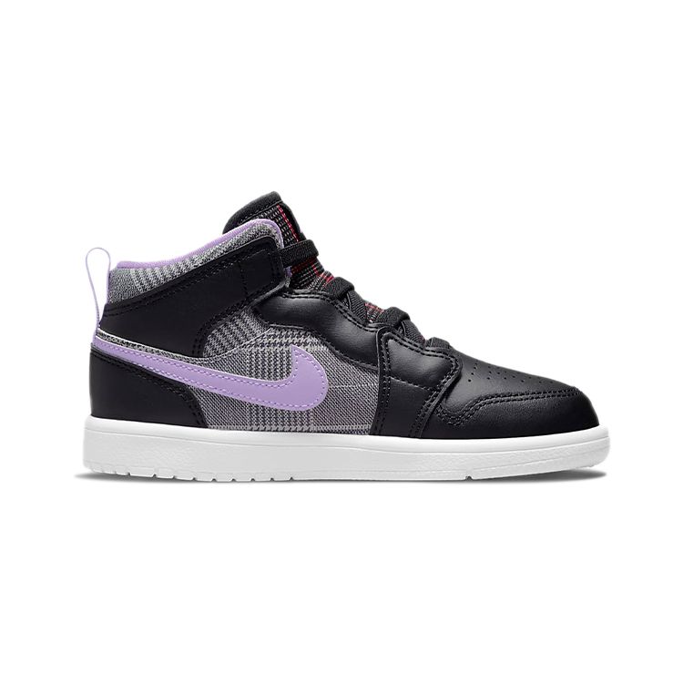 Air Jordan 1 Mid ALT SE PS Houndstooth Kids Sneakers Black White Metallic-Silver DO2493-015