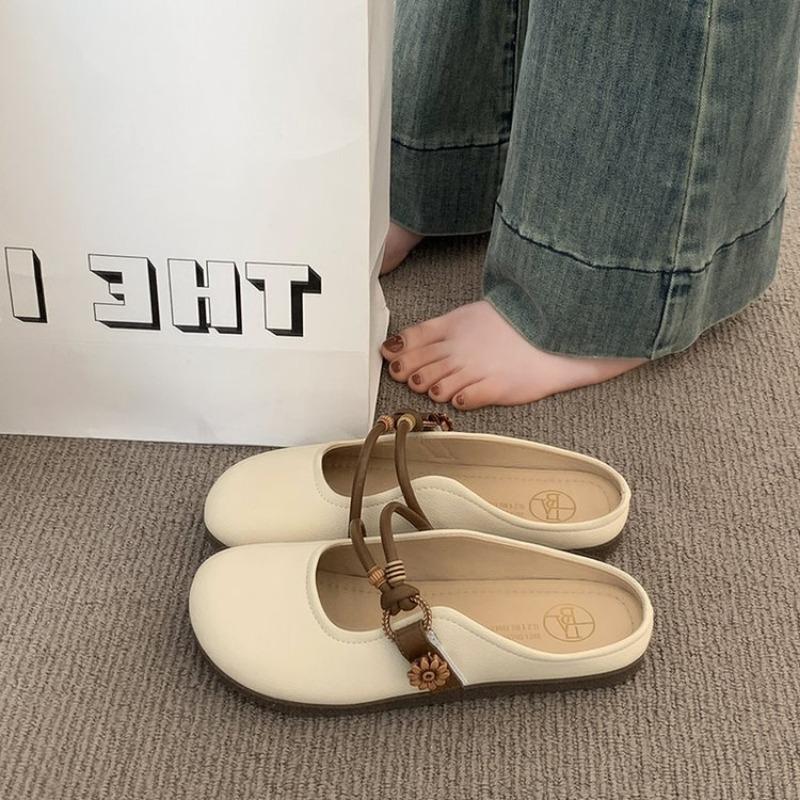 

Baotou one foot half drag summer fashion casual lazy shoes soft sole round head beanie shoes women 35 бежевый