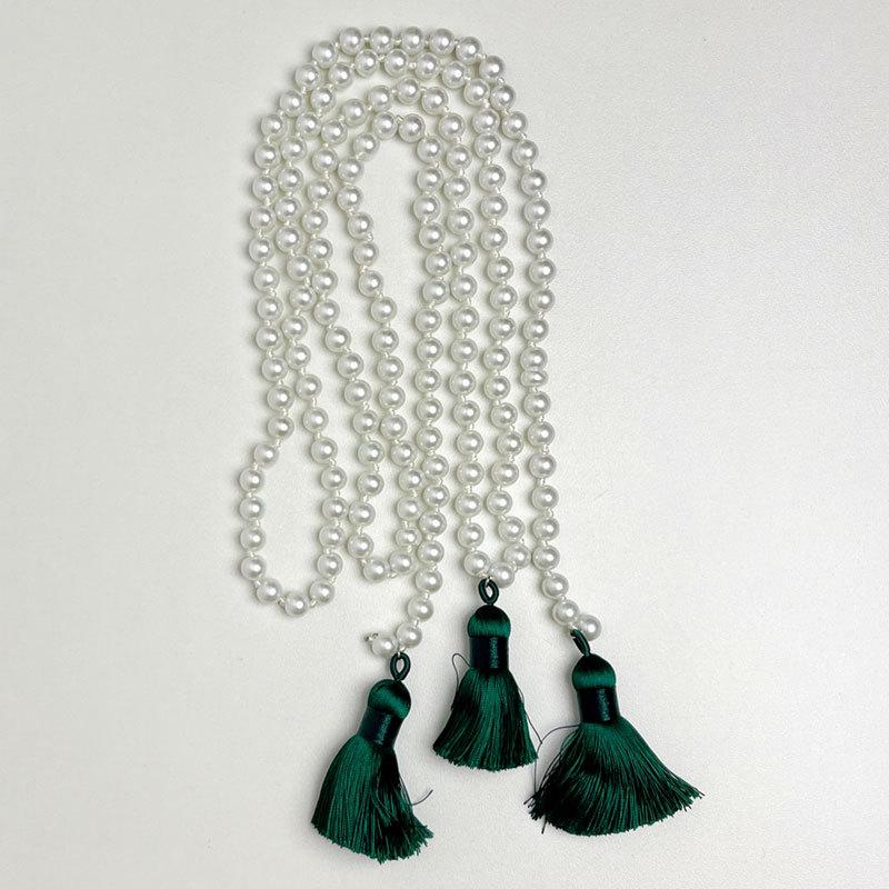 Glass pearl fringed wheat ear necklace retro national style long small fragrant style multi-purpose beaded waist chain accessories