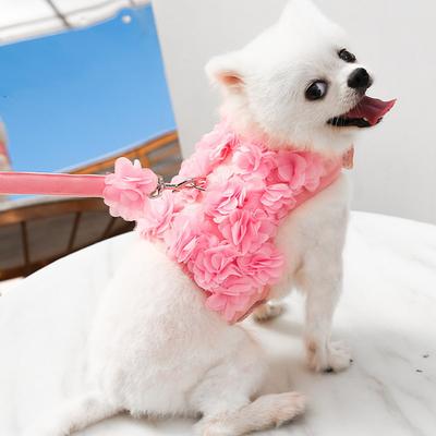 1 Set Cute Small Dog Harness and Leash Set Pink Lace Floral Girl Puppy Harness for Small Dogs Cats Soft Mesh Small Sized Dog